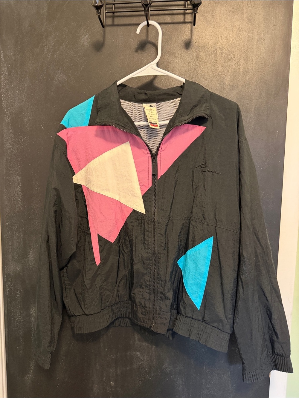 Vintage 80’s to 90’s Puma windbreaker with Pink, Teal & Cream Geometric Panels